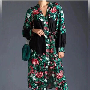 Anthropologie Midi Floral Shirt Dress Size XS